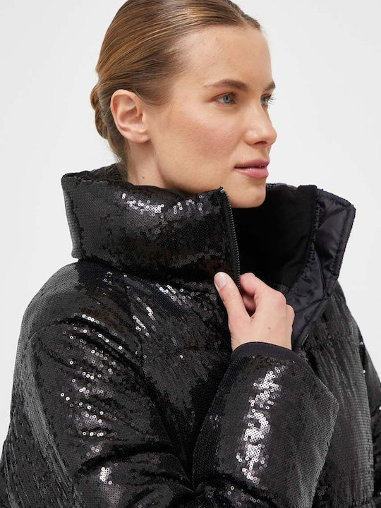 Kurz Damen Puffer Jacke für Winter Schwarz