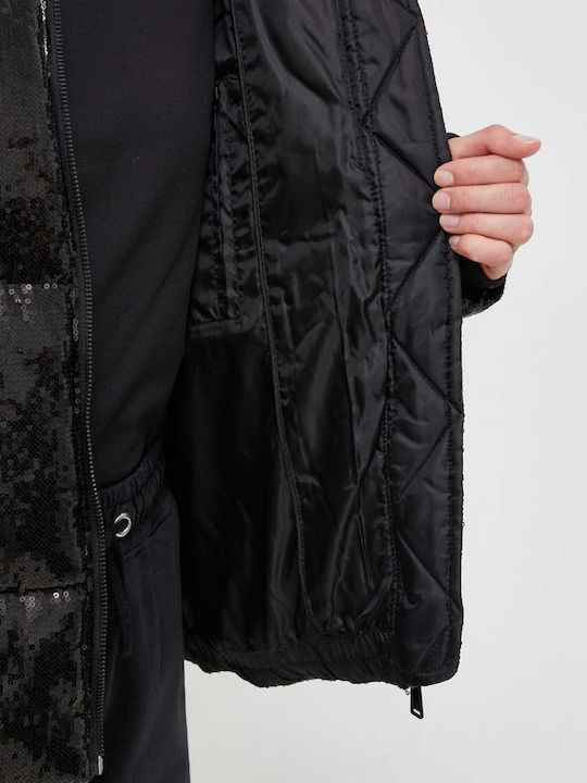 Kurz Damen Puffer Jacke für Winter Schwarz