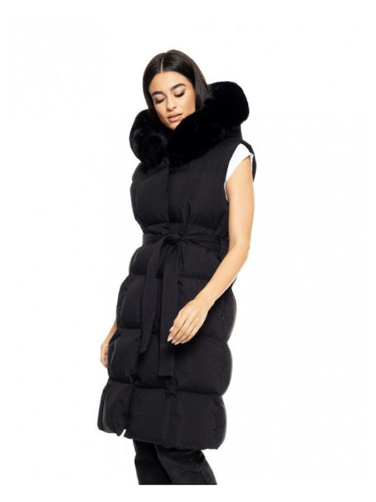 Splendid Women's Long Puffer Jacket for Winter with Hood Black