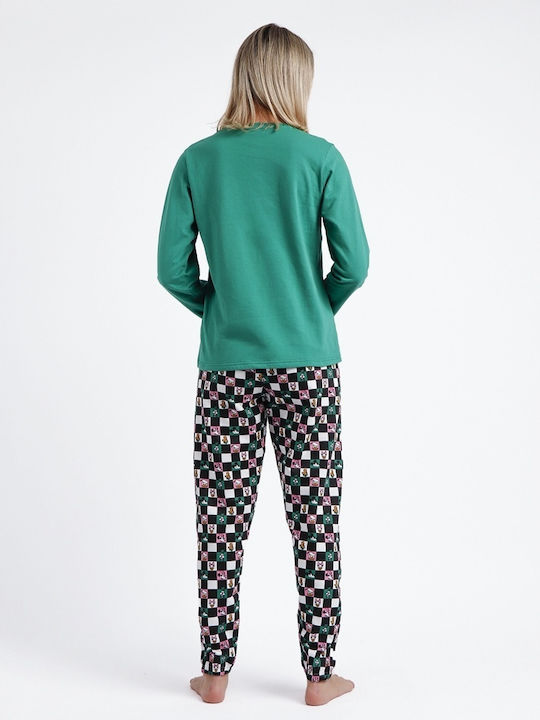 Disney Winter Damen Pyjama-Set Baumwolle Grün