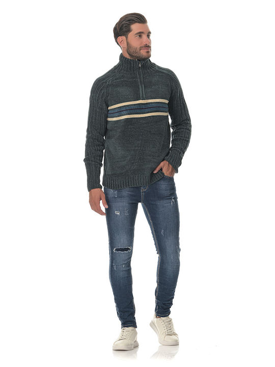 G Secret Men's Long Sleeve Sweater with Zipper Green