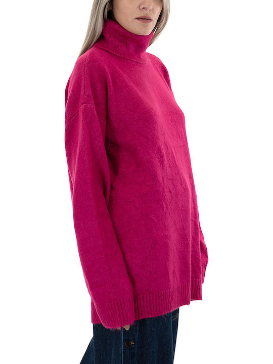 Damen Langarm Pullover Rollkragen Fuchsie