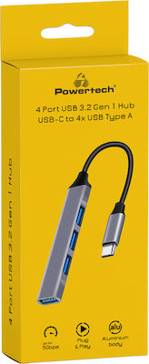 Powertech USB 3.2 Hub 4 Porturi cu conexiune USB-C Gri