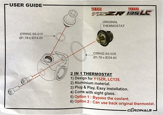 Cardinals Motorcycle Thermostat for Yamaha Crypton-X 135