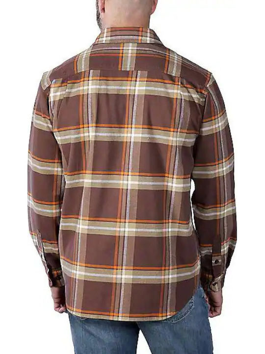 Long-sleeved Flannel Shirt Checked Brown
