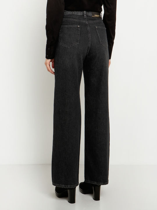 High Waist Women's Jean Pants in Wide Leg Style Black