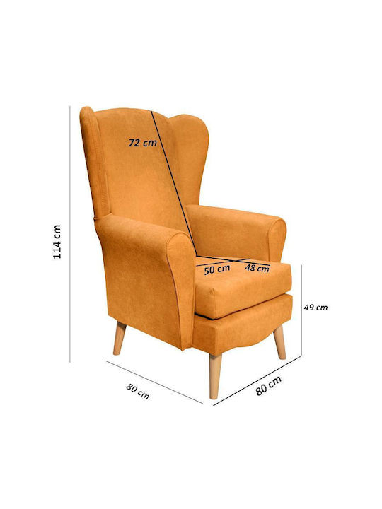 Classic Ohrensessel Gelb 80x80x114cm