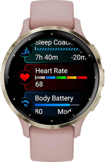 Garmin Venu 3S Stainless Steel 41mm Waterproof Smartwatch with Heart Rate Monitor (Soft Gold Stainless Steel Bezel with Dust Rose Case and Silicone Band)