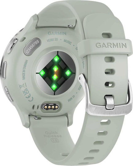 Garmin Venu 3S Stainless Steel 41mm Waterproof Smartwatch with Heart Rate Monitor (Silver Stainless Steel Bezel with Sage Gray Case and Silicone Band)