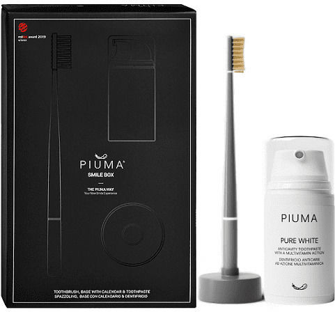 Piuma Pure White Οδοντόκρεμα κατά της Τερηδόνας Mint & Μέτρια Οδοντόβουρτσα Γκρι 75ml