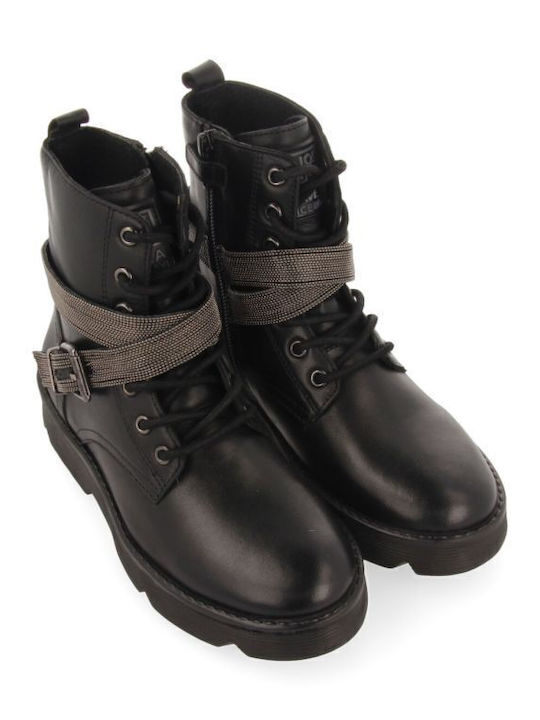 Anatomical Leather Kids Boots with Zipper Black
