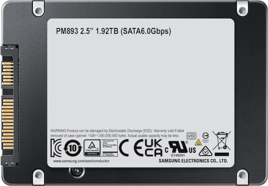Samsung PM893 SSD 1.9TB τύπου 2.5'' με σύνδεση SATA III MZ-7L31T900 Bulk