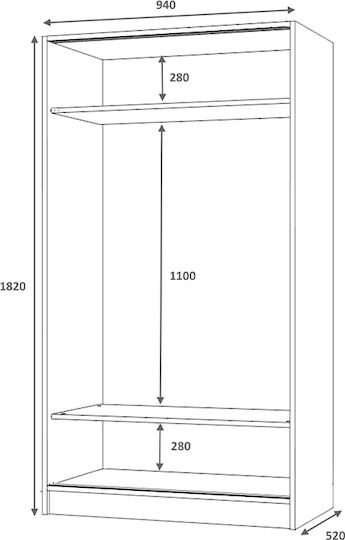 Double Door Wardrobe Sliding Misra White 94x52x182cm