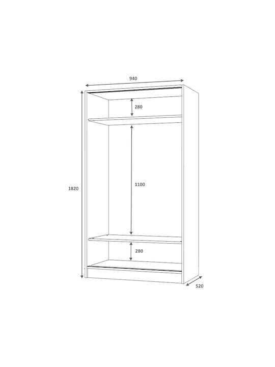 Double Door Wardrobe Sliding Misra 94x52x182cm