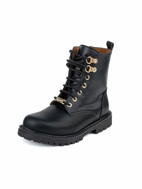 Bonito Kids Leather Military Boots Black