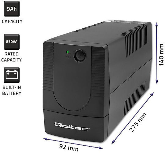 Qoltec FR UPS Line-Interactive 850VA 480W με 2 Schuko Πρίζες