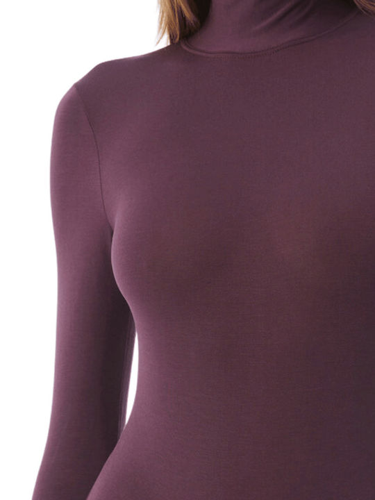 Long Sleeve Turtleneck Bodysuit Purple