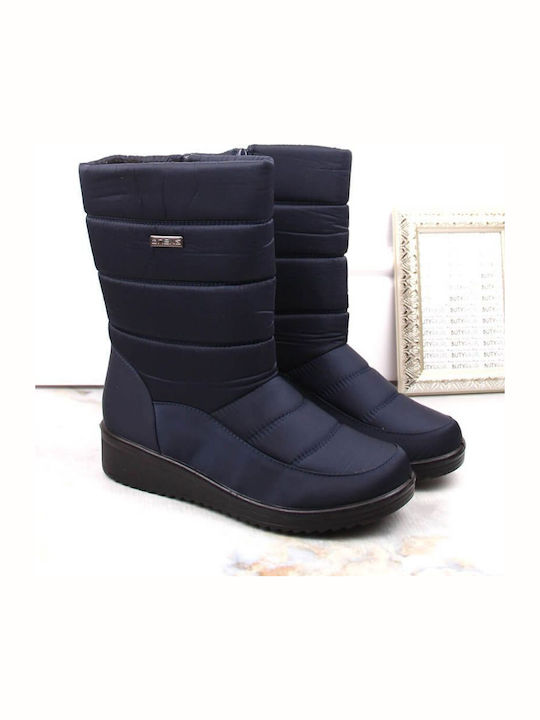 Snow Boots with Rubber / Zipper Navy Blue