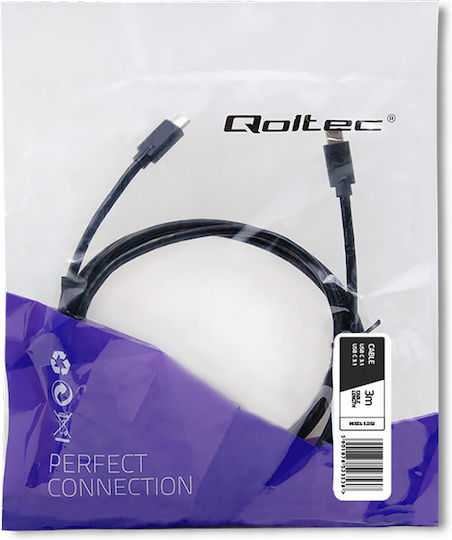 Qoltec USB 3.1 Cable USB-C male - USB-C PD Μαύρο 3m 52353