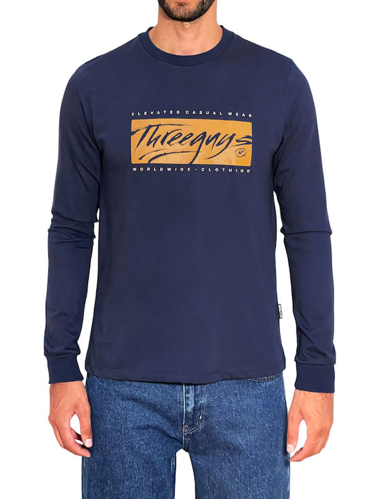 3Guys Men's Long Sleeve Blouse Navy Blue