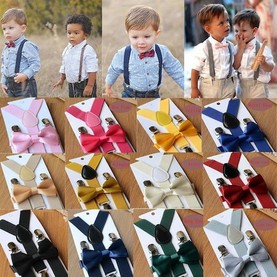 TakTakBaby Set bretele pentru copii cu papion in culoarea Albastru marin cu 3 clipsuri