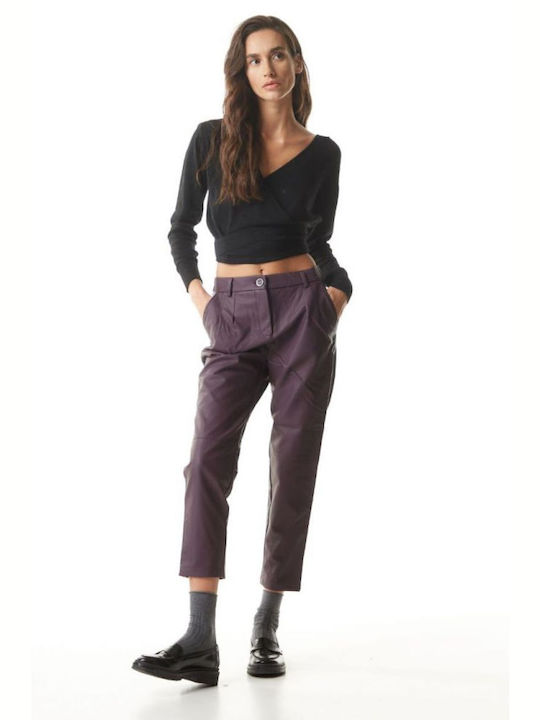 BSB Women's Leather Trousers with Elastic in Regular Fit