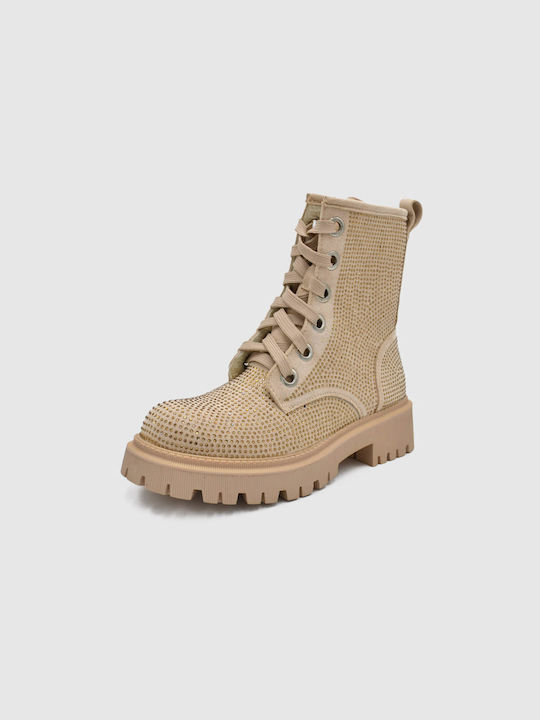 Joya Women's Combat Boots Beige