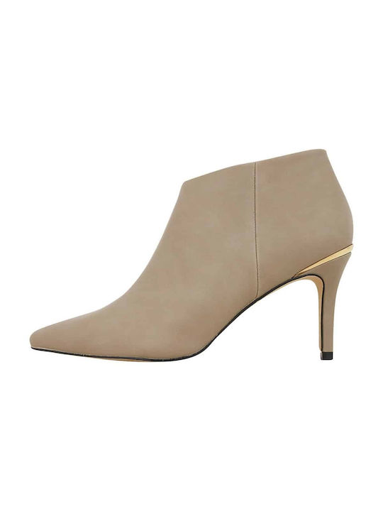 Azarey Women's Leather High Heel Ankle Boots Beige