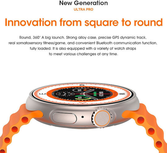 Microwear 9 ULTRA Pro Smartwatch με Παλμογράφο (Silver / Orange)