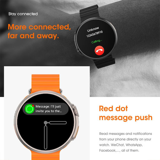 Microwear 9 ULTRA Pro Smartwatch με Παλμογράφο (Silver / Orange)