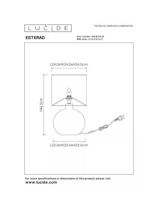 Lucide Lightning Γυάλινο Πορτατίφ για Ντουί E14 με Πράσινο Καπέλο και Βάση
