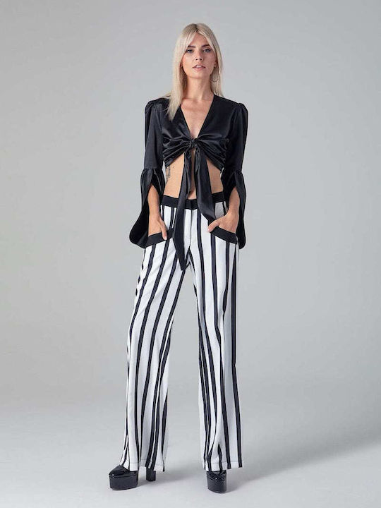 Women's Fabric Trousers Striped White