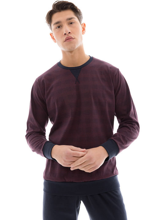 Pink Label Men's Winter Checked Pajamas Set Burgundy