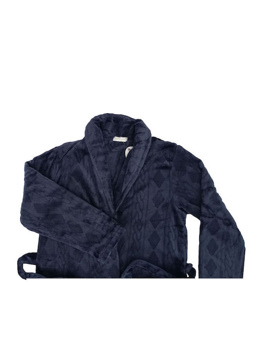 Lovelx Homewear Men's Winter Fleece Pajama Robe Navy Blue