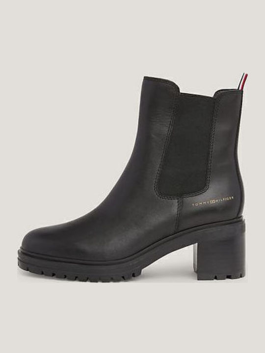 Leder Damen Chelsea Stiefeletten mit mittlerem Absatz Schwarz