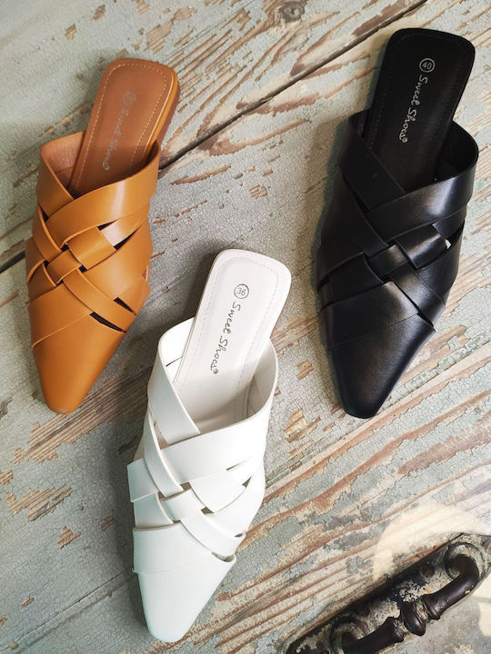 Flat Leather Mules in Black Color