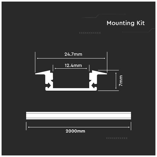 V-TAC Gemauert Aluminiumprofil für LED-Streifen mit Opal Abdeckung