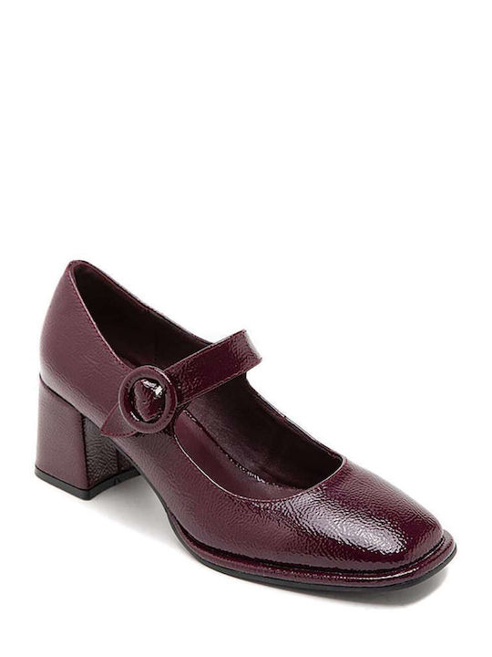 Keep Fred Patent Leather Pointed Toe Burgundy Medium Heels with Strap