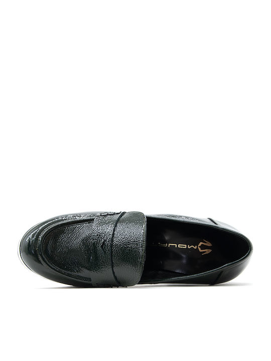 Loafer Pumps mit Plateau aus Lackleder mit Hochem Absatz Khaki