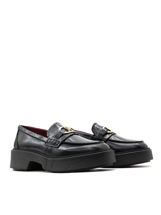 Leather Women's Loafers in Black Color