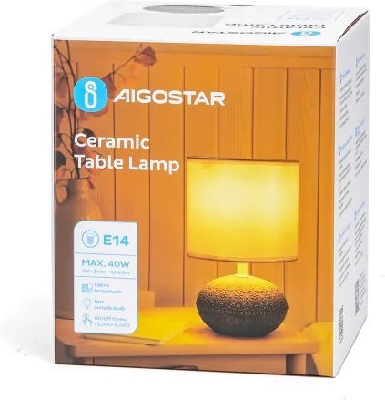 Aigostar Ceramic Table Lamp for Socket E14 with White Shade and Gray Base