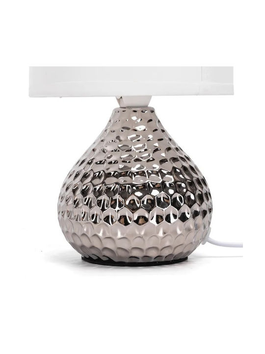 Aigostar Ceramic Table Lamp for Socket E14 with White Shade and Gray Base