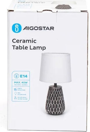 Aigostar Ceramic Table Lamp for Socket E14 with White Shade and Black Base