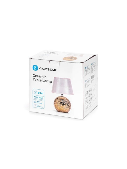 Aigostar Ceramic Table Lamp for Socket E14 with Beige Shade and Gold Base