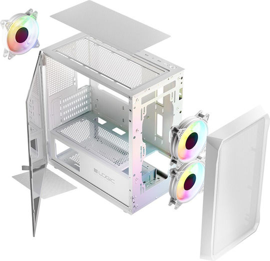 Logic Portos ARGB Gaming Mini Tower Computer Case with White Side Window