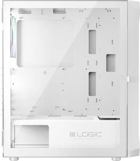 Logic Portos ARGB Gaming Midi-Turm Computergehäuse mit Seitenfenster Weiß