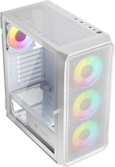 Logic Portos ARGB Gaming Midi-Turm Computergehäuse mit Seitenfenster Weiß