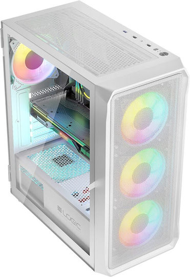 Logic Portos ARGB Gaming Midi-Turm Computergehäuse mit Seitenfenster Weiß