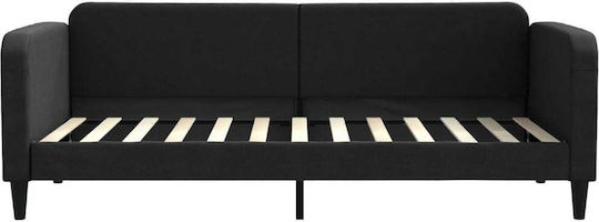 Sofa Bett Einzelbett Mit Stoff bezogen Schwarz mit Latten für Matratze 90x200cm