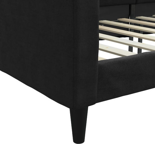 Sofa Bett Einzelbett Mit Stoff bezogen Schwarz mit Latten für Matratze 90x200cm